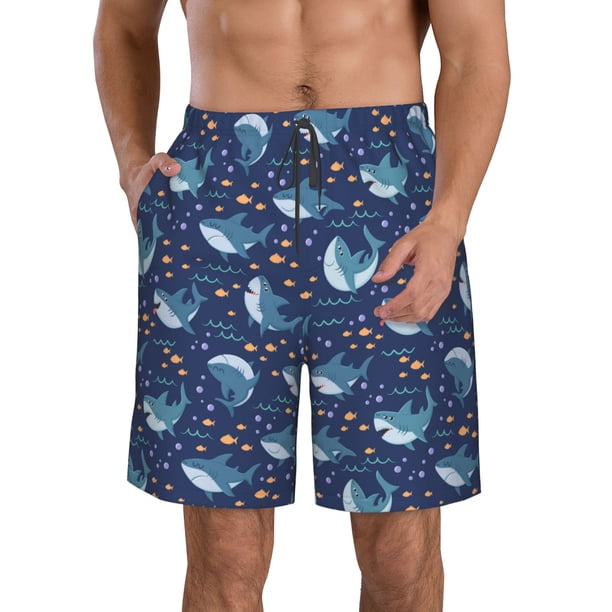 Balery Cartoon Sharks2 Traje de Baño Estilo Hawaiano para Hombre, Shorts de Secado Rápido con Bolsillos-3X-Large