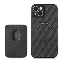 Cutyskin Carbon Fiber Texture PU Leather Case for iPhone 14, with Detachable Card Holder, Compatible Magsafe Charging, Ultra Thin Design Shockproof Phone Case for iPhone 14, Black