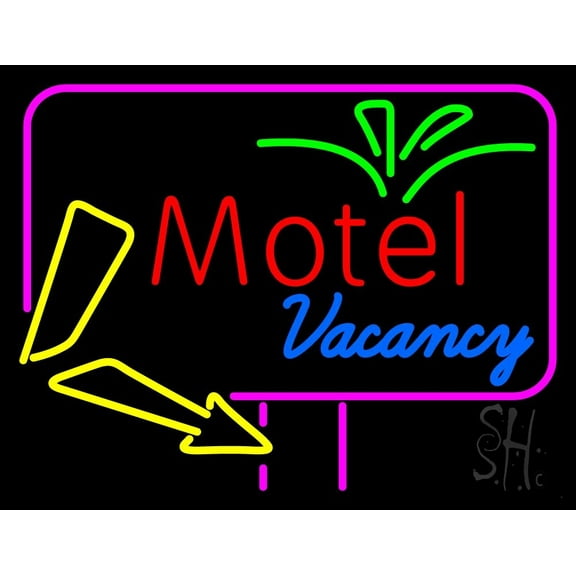 Funky Motel Vacancy LED Neon Sign 15 x 19 - inches, Black Square Cut Acrylic Backing, with Dimmer - Bright and Premium built indoor LED Neon Sign for Defence Force.