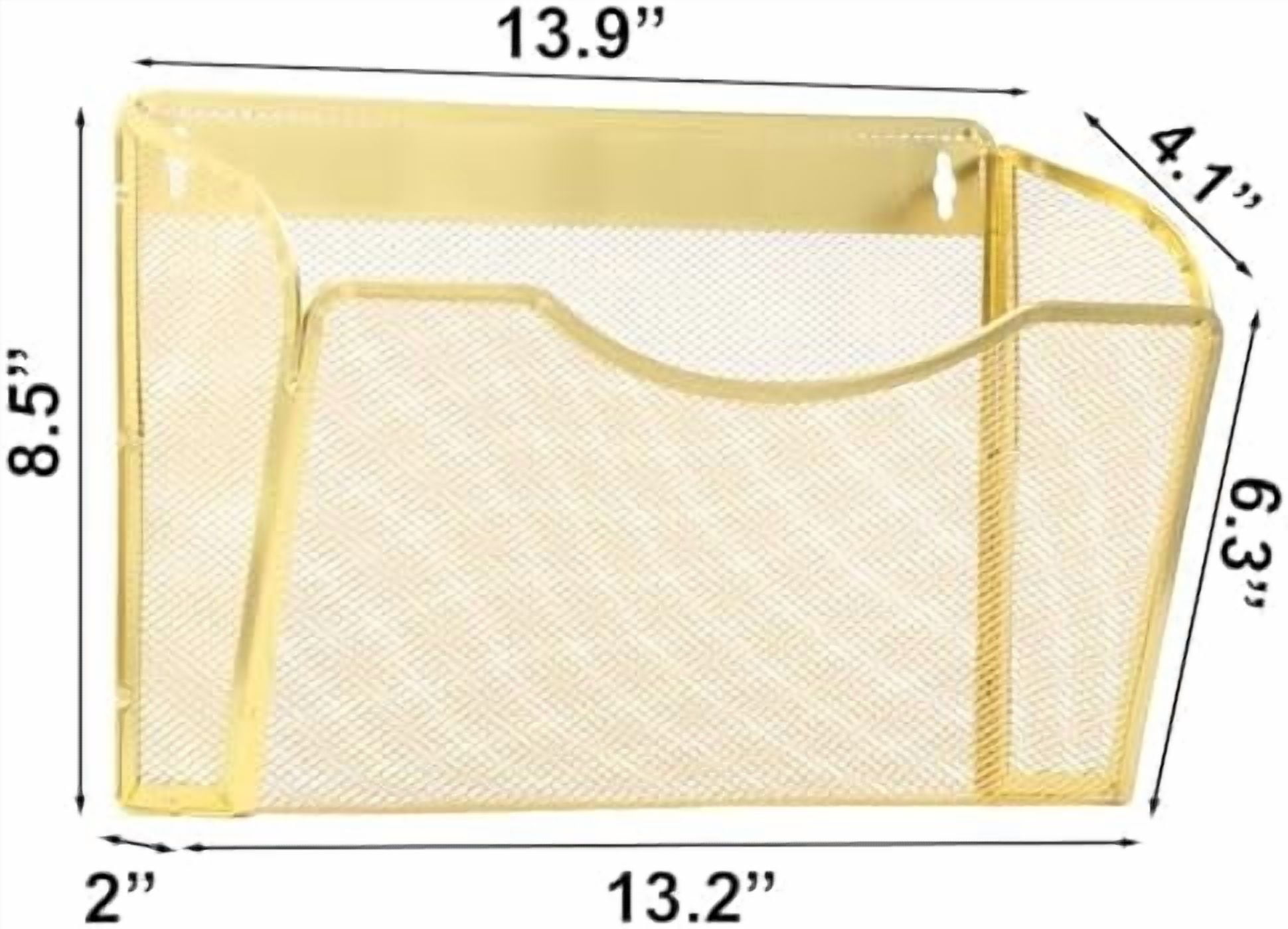 3 Single Pocket Mesh Hanging File Organizer, Vertical Wall Mounted Magazine File Holder, Mount Basket Mail Paper Document Folder Organizing for Office, Home and School, Gold