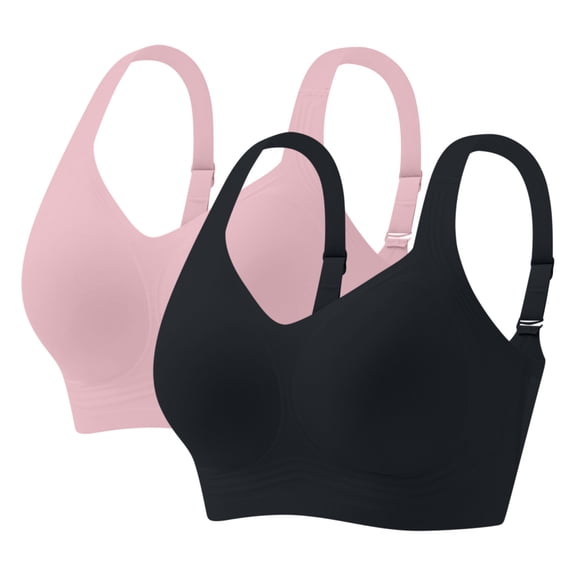 2 Pack Plus Size Bras Women Push Up Seamless Wireless Bra Adjsutable Straps Comfortable Bra No Underwire (XL, Black/Pink)
