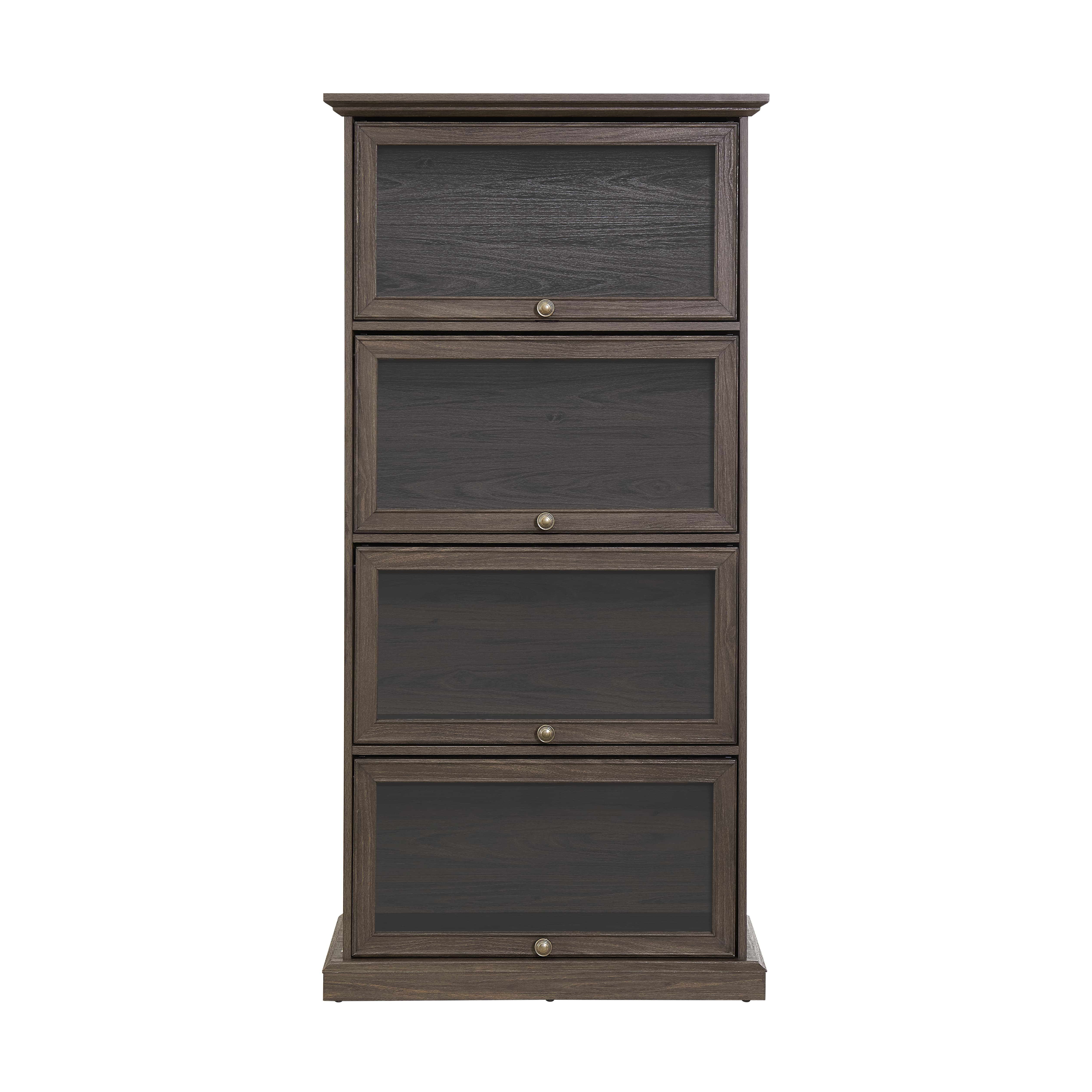 Aukfa 4-Tier Glass Display Cabinet,Cabinet Storage Curio Cabinet with Flip up Glass Doors, Brown