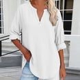 thumbnail image 2 of Womens Shirts 3/4 Roll Up Sleeve Button Detail Loose Linen Blouses Oversized Tshirts for Women, 2 of 4