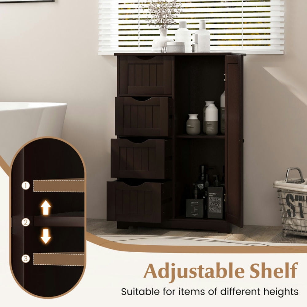 Finihen Storage Cabinet, Floor Cabinet, Standing Indoor Wooden Cabinet with 4 Drawers, for Bathroom, Living Room, Bedroom, Kitchen, Brown