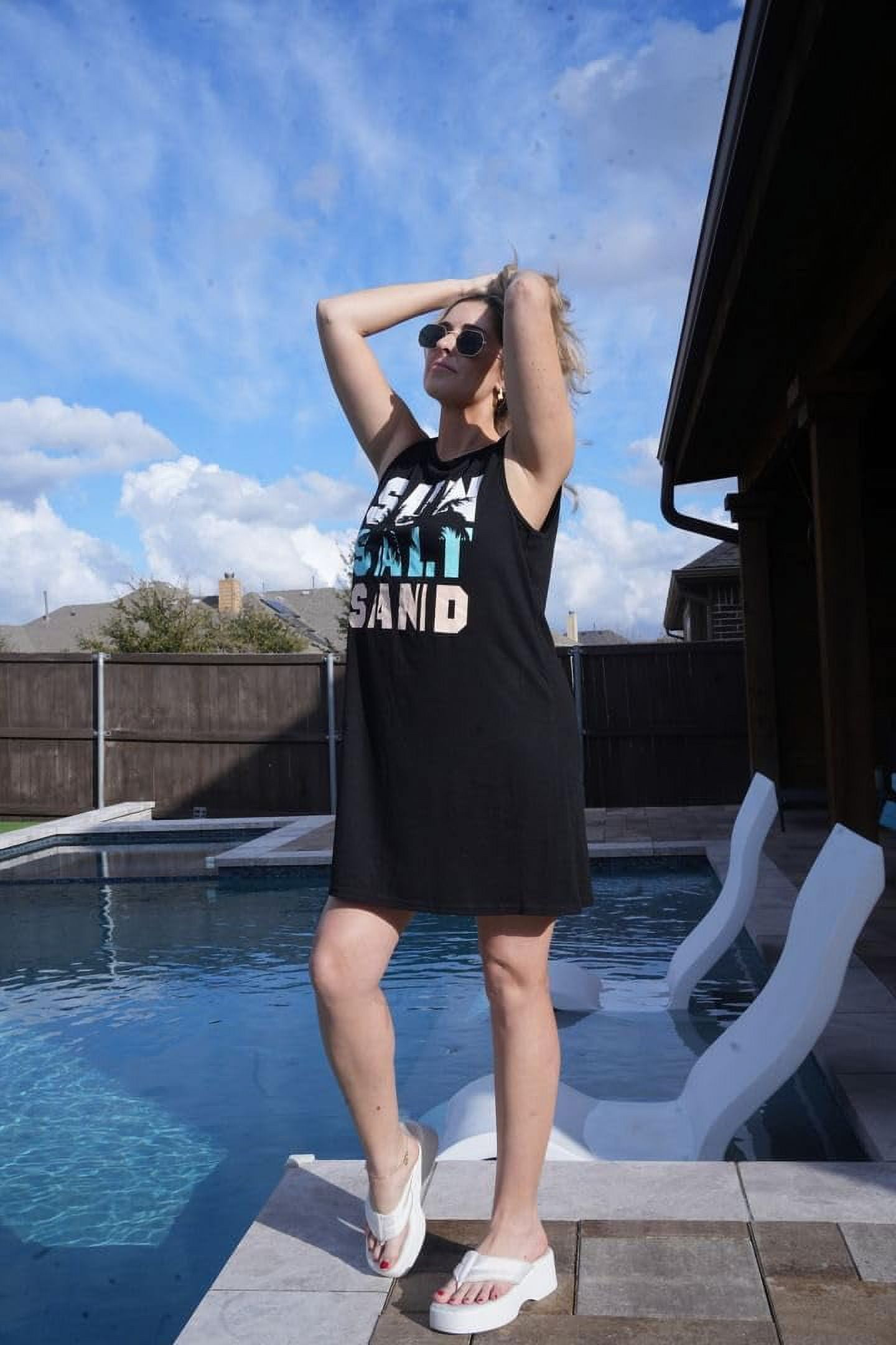 Sun Salt Sand Coconut Tree Sleeveless Mini Dress Casual Sleeveless Summer Beach Vacation Women Workout Mini Dress