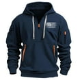 thumbnail image 2 of Deals of the Week TMOYZQ Mens Big & Tall Sweatshirts Vintage Long Sleeve Quarter Zip Drawstring Hoodies Fashion USA Flag Patriotic Graphic Sweater, 2 of 3