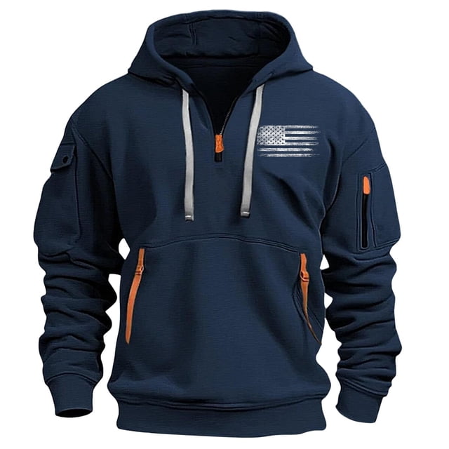 Lovzfmll Printed Zip-Up Hooded Sweatshirt with Pockets for Men, Long Sleeve Pullover for Spring and Fall Navy, XL