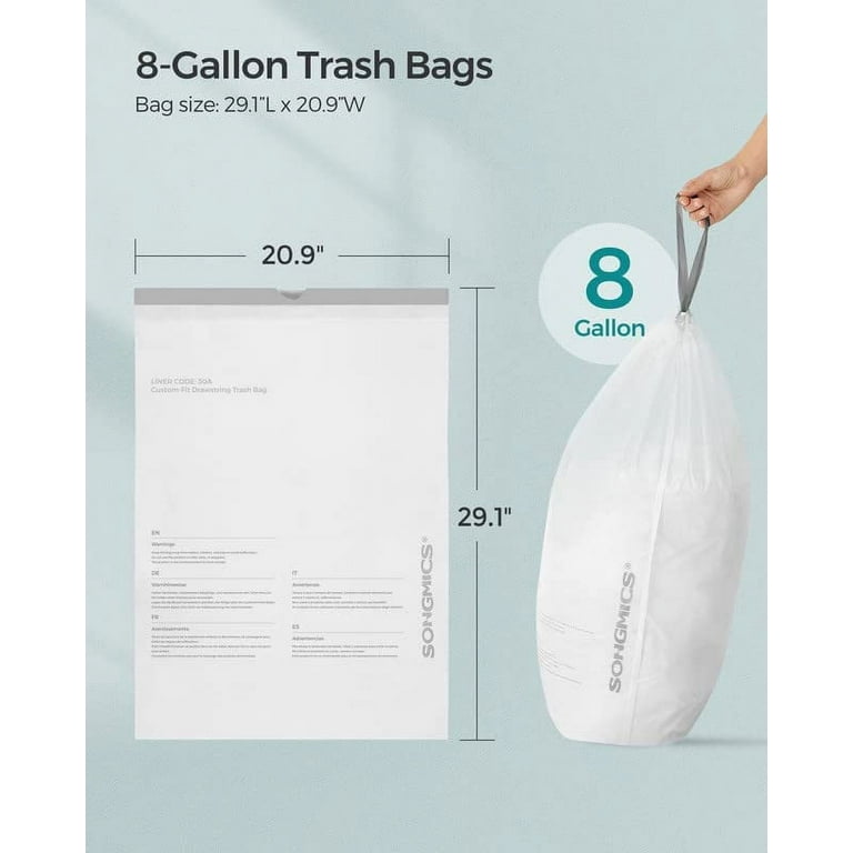 SONGMICS Drawstring Trash Bags 8 Gallon Garbage Bags for 8-Gallon or 16- Gallon Dual Trash Cans 2 Rolls 90 Count Kitchen White 