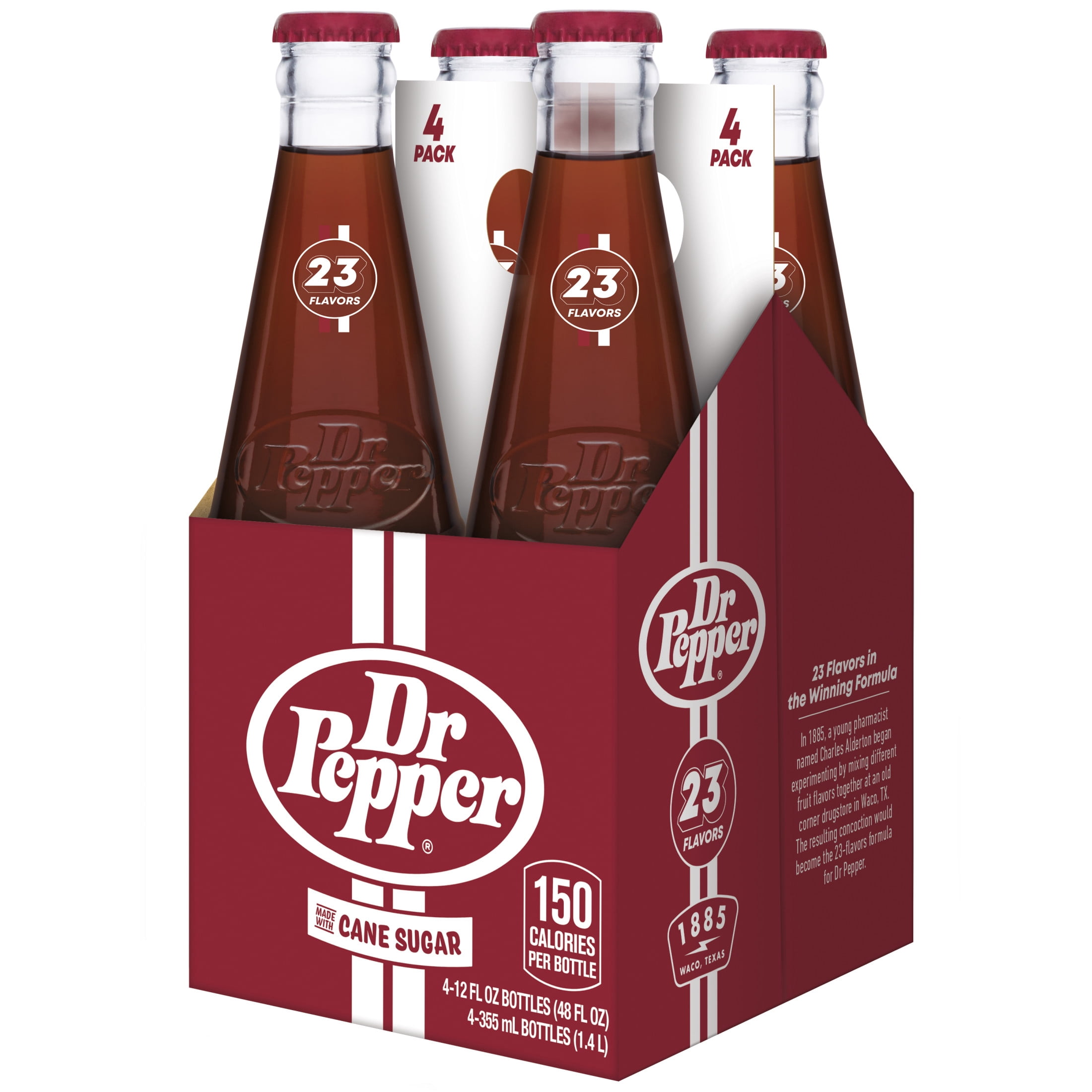 Dr Pepper Made with Cane Sugar Soda Pop, 12 fl oz, 4 Pack Glass Bottles