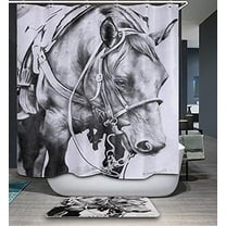 Farm Animal Portrait Texas Horse Shower Curtain Set,Rustic White Backdrop Wild Old Age Horse Farmhouse Style Waterproof Fabric Curtain Only Including 12 Plastic Hooks(72in 72in Curtain)