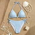 thumbnail image 6 of XINXIAOO Girls Halter Triangle Bikini Two Piece Swimsuit Textured Fabric Side Tie Light Blue Quick Dry Bathing Suit Summer Swimwear for Kids Girls 14-15 Years, 6 of 9