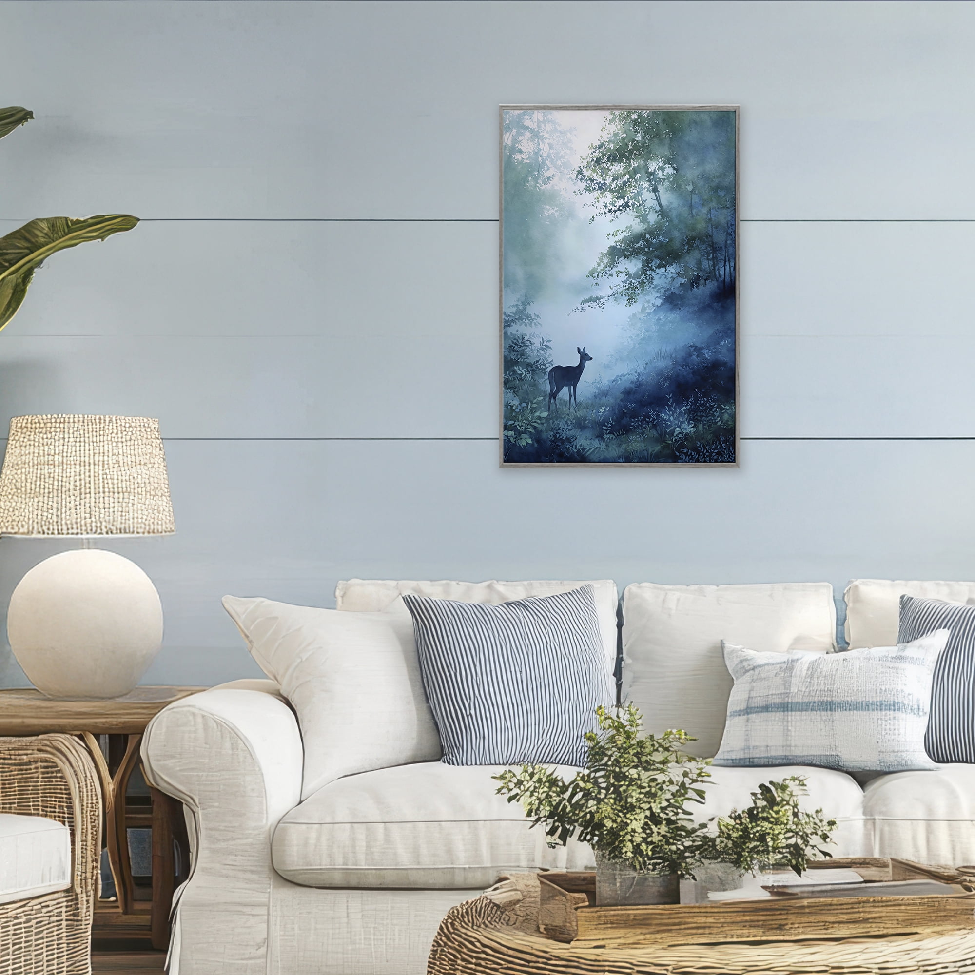 Stupell Industries Blue Dawn Deer in Mist Gray Framed Giclee Art, design by Franklyn Gregory