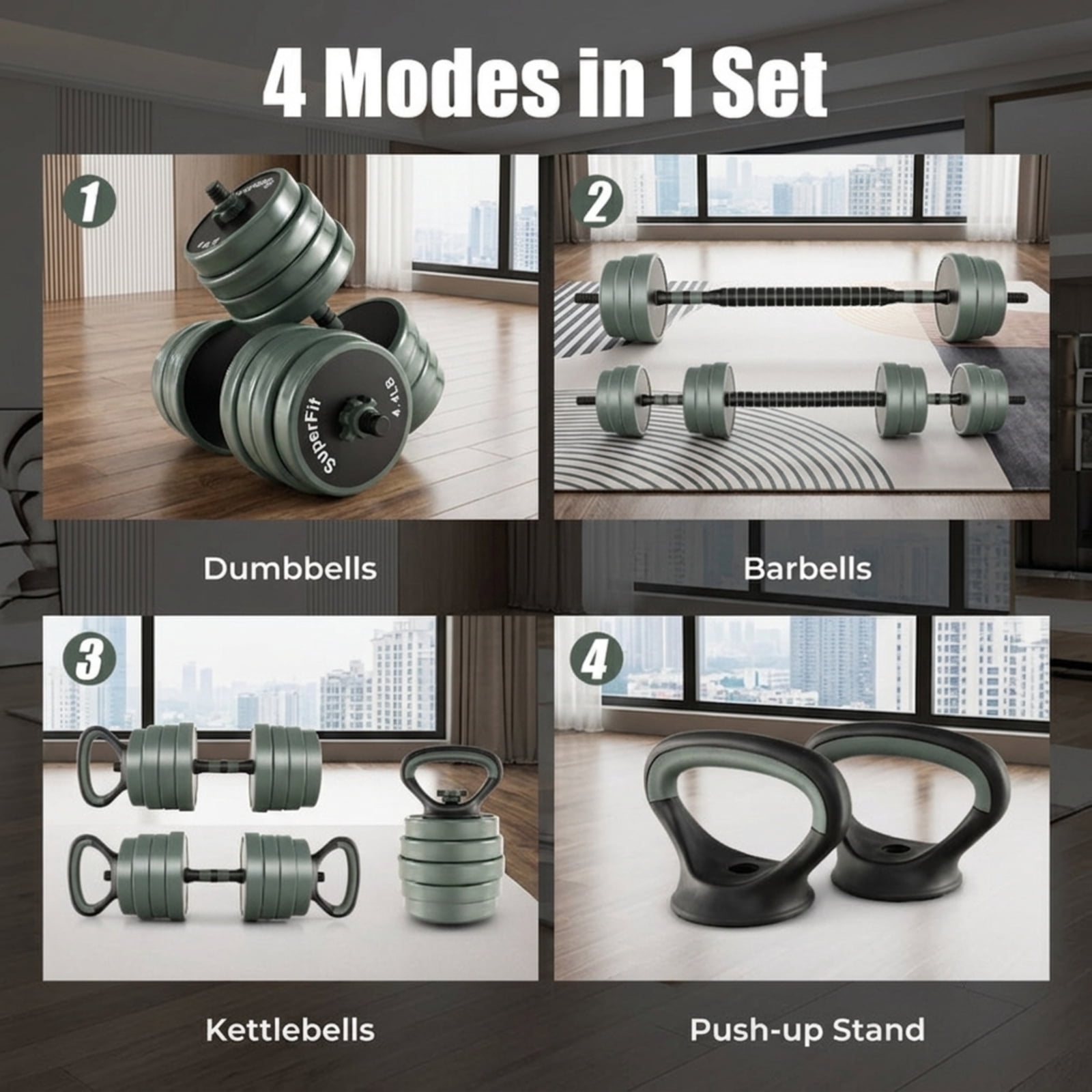 Airfind 4 in 1 Adjustable Dumbbell Set with Barbell Kettlebell Conversion and Foam Grip Handles for Full Body Home Gym Strength Training, Black