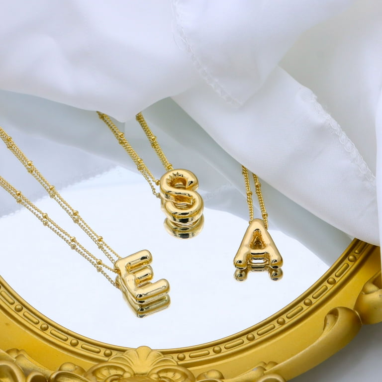 BSGRL Bubble Letter Initial Necklace – 14K Gold Filled Dainty Alphabet Pendant On 16.5+2 Inch Chain, Cute Personalized Jewelry Gift For Women