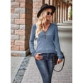 thumbnail image 3 of Women Half Zip Collar Loose Pullover Ribbed Knit Casual Shirts Solid Color Long Sleeve Comfy Warm Blouses  Blue S, 3 of 7
