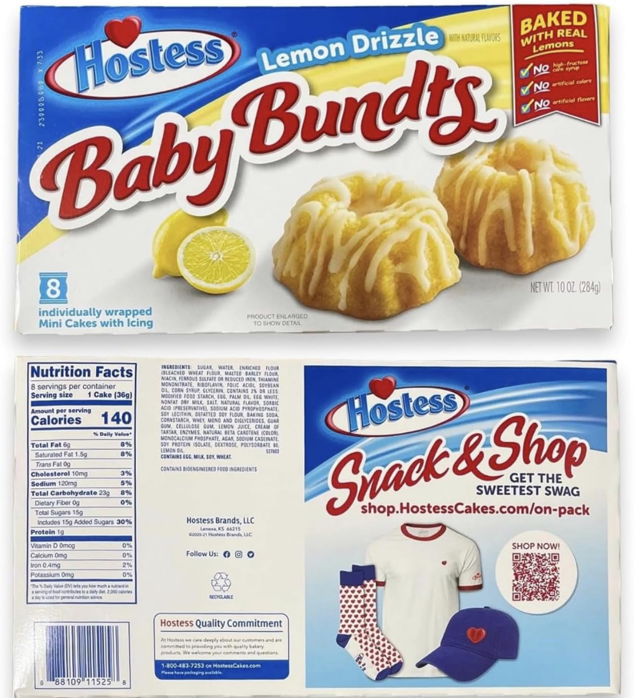 HOSTESS Baby Bundts, Lemon Drizzle Cakes, 8 Count, 10 oz pack of 2