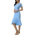 thumbnail image 4 of INSPIRE CHIC Womens' Lace Floral Dresses Fishtail Formal Cocktail Short Sleeve Midi Dress M Light Blue, 4 of 6