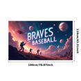 thumbnail image 1 of Neon Style Braves Baseball Banner Background Backdrop for Sports Events Baseball Parties Fan Gatherings Photography Props Decorations, 1 of 3