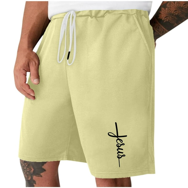 Mens Casual Shorts Lace-Up Elástico Cintura Bolsillo Ejercicio Fitness Hogar Pantalones de Media Longitud para Diario
