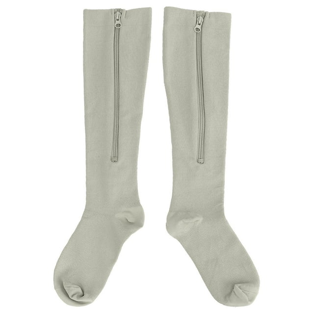 1 paire de chaussettes de compression à fermeture éclair et bout fermé de 15 à 20 mmHg pour femmes, bas de compression montants, gris, taille XXXL