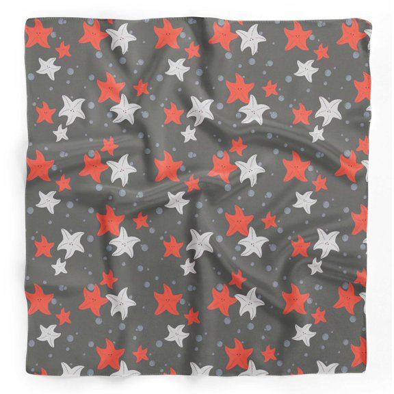 Bimba Gray Starfish Ocean Printed Pure Silk Scarf For Hair Neck Head Bandanas For Women 40 x 40 Inches