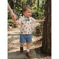 thumbnail image 4 of BemeyourBBs Toddler Baby Boys Baseball Outfits Summer Clothes Toddler Boy Summer Gentleman Outfit Short Sleeve Bow Tie Baseball Print Button Down Shirt Bowtie with Elastic Waist Shorts Set, 4 of 9
