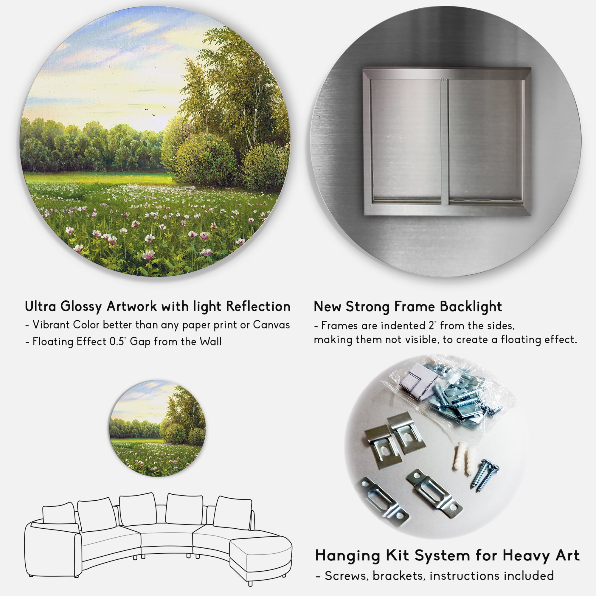 Designart 'Spring Trees By The Flowers and Meadows' Country Circle Metal Wall Art 36x36 - Disc of 36