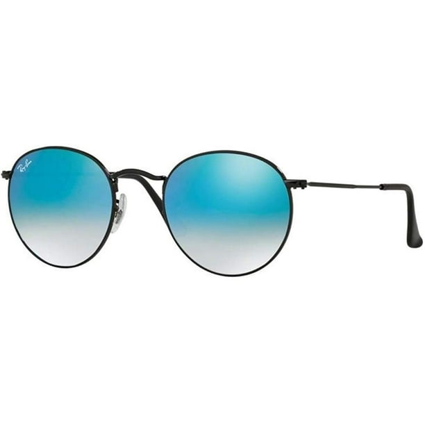 Ray Ban RB3447 ROUND METAL 002/4O 50M Shiny Black/Mirror Gradient Blue  Sunglasses For Men For Women 