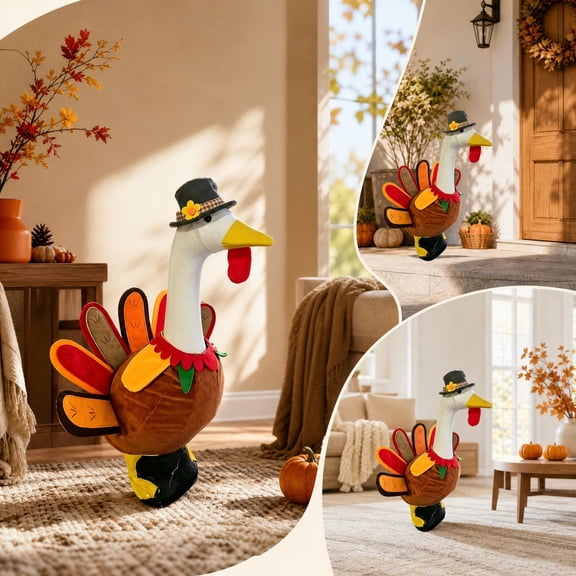 Dmlowu Fall Harvest Porch Goose Outfits, 23in Removable Skirt & Hat Goose Outfits Set, Orange Fall Decorations for Home Yard Front Fall Porch Decor