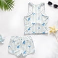thumbnail image 6 of COEQINE Girls Tankini Swimsuit 2 Piece for Kids 10-11 Years Old Printed Modest Bathing Suits with Removable Pads Crewneck Tank Top & Swim Shorts Polyester Spandex, Cute Shark Stripe Blue, 6 of 8