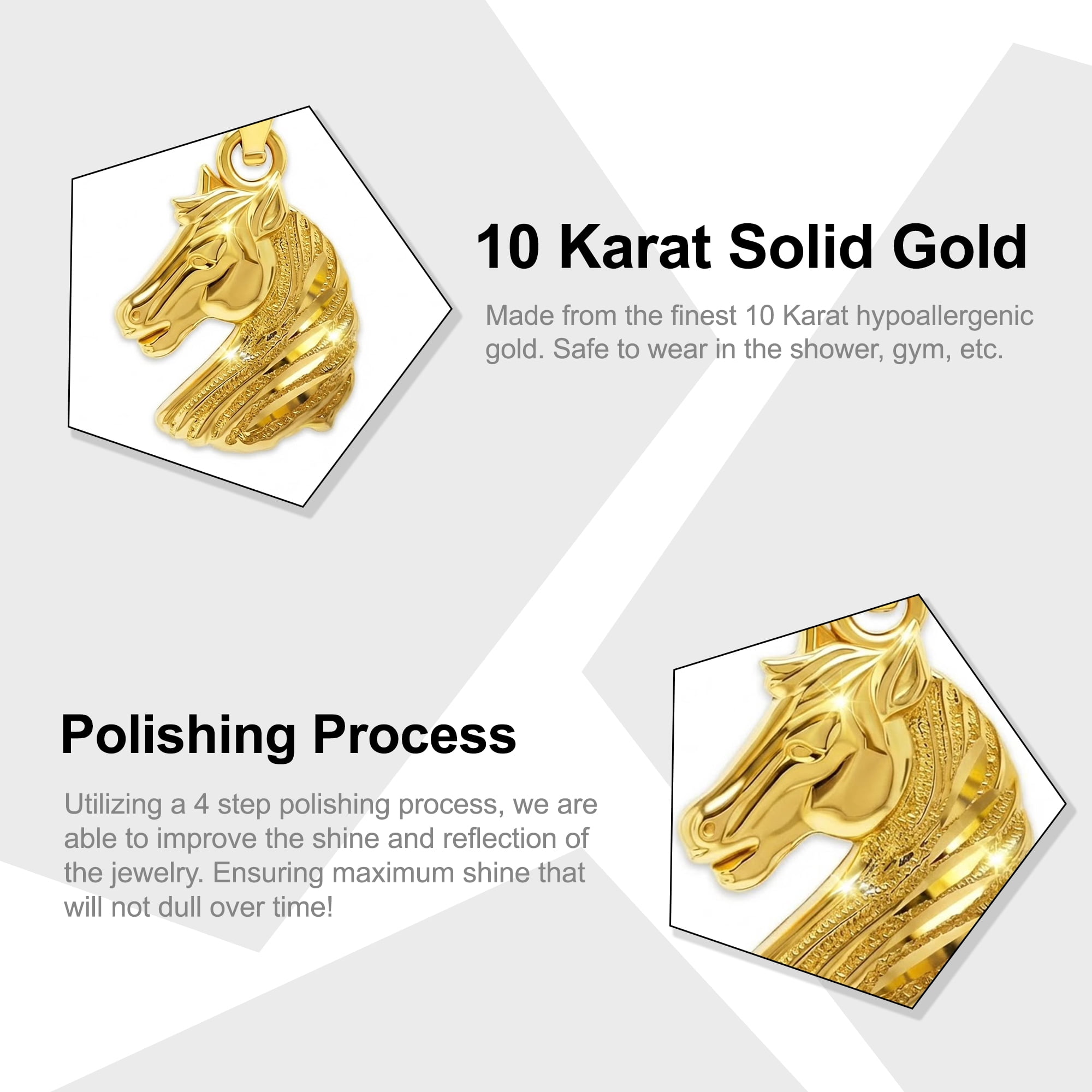 Gold Horse Head Charm Pendant - 10 Karat Gold - Horse Head Jewelry - Stallion Pendant Necklace