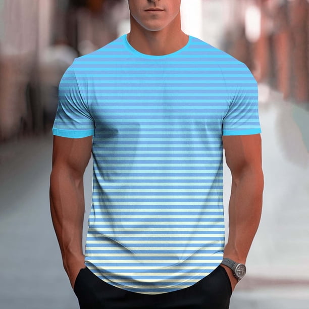 Ceisia Men's Slim Fit Gradient Stripe T-Shirts | Casual Short Sleeve Crew Neck Tees | Summer Fashion Tops Gift