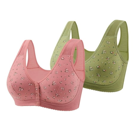 WIZUTIZ Bras for Women Front Closure Bras for Women Wireless 2PCS Push up Bras No Underwire Anti-Sagging Breathable Full Coverage Bralettes Solid Embroidered Underwear for Older Women 40 Multi-Color