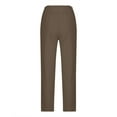 thumbnail image 4 of IDALL Linen Pants Women Petite Pants Women Autumn Casual High Waisted Button Capris Regular Fit Solid Cropped Pant Baleaf Pants Women Summer Pants Coffee S, 4 of 5