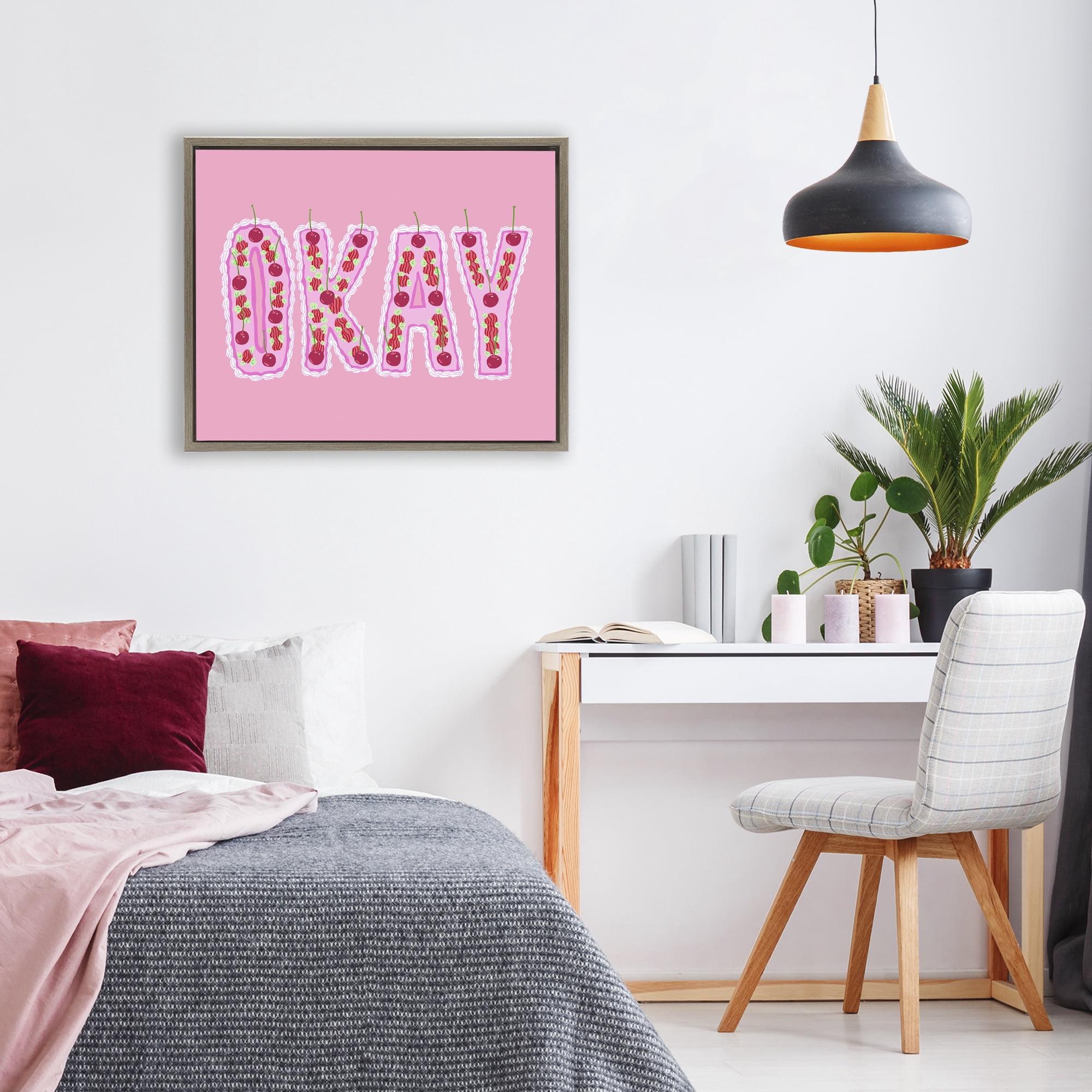 Stupell Industries Okay Pastel Cherry Cake Brown Framed Floater Canvas Wall Art, design by Ziwei Li