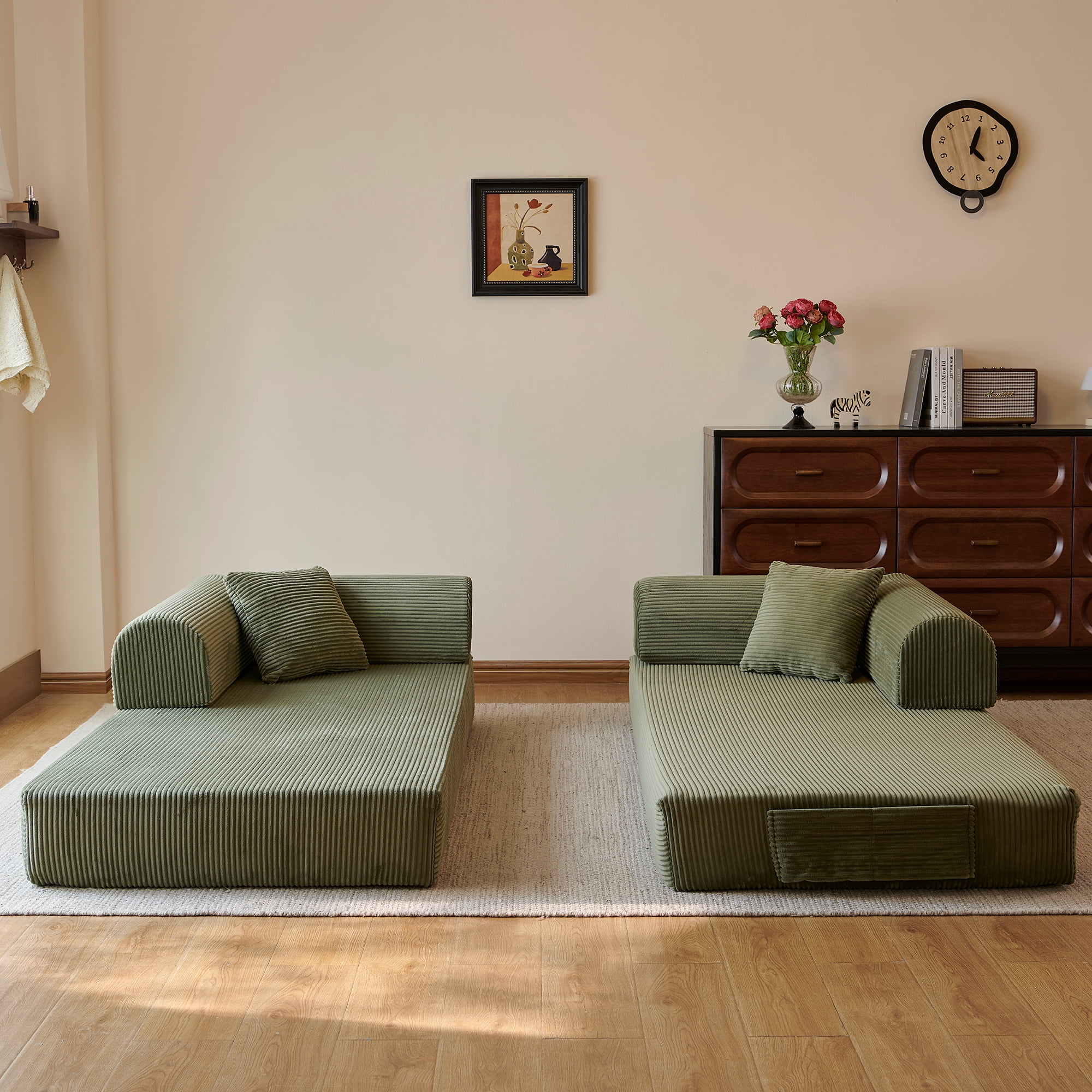 78.8" Compression Boneless Floor Sofa Bed, Convertible Couch with L-Shaped Armrests, Upholstered Modular Futon Sleeper Loveseat