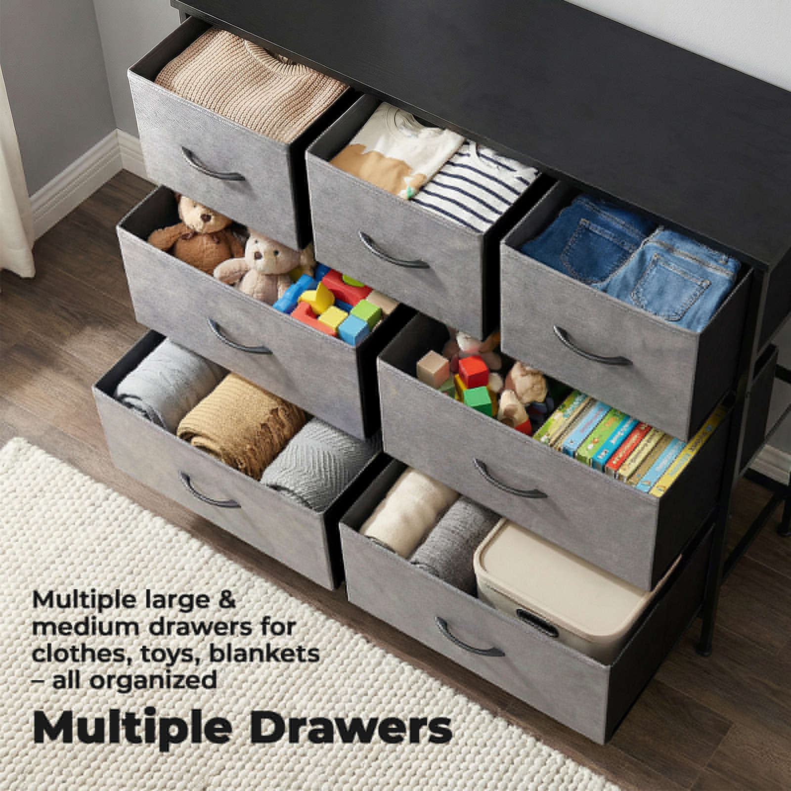 Alvantor Tall Dresser Fabric Storage Tower ,Wooden Top for Kid Room, Closet, Entryway, Nursery