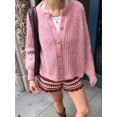 thumbnail image 6 of Women'S Casual Long Sleeve Crewneck Button Down Cardigan Sweater Knit Outwear Pink M, 6 of 7