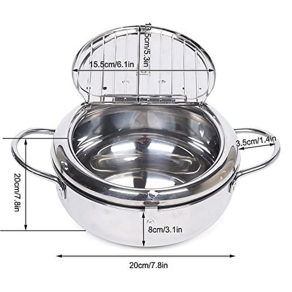 Deep Frying Pot,2.2L Japanese Style Deep Fryer With Temperature Gauge,304 Stainless Steel Deep Fryer for French Fries Shrimp Chicken Wings and Shrimp