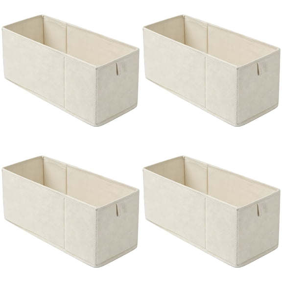 4 Pcs Fabric Storage Boxes, 10.2L Capacity, Cotton Linen Closet Organizer Bins 5.9 x 15.7 x 6.7 in, Long-lasting, Foldable Wardrobe Drawer Organiser for Underwear, Clothes