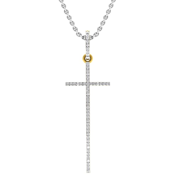 Dazzlingrock Collection Round White Diamond Religious Cross Pendant for Women with 18 Inch Silver Chain (0.08 ctw, Color I-J, Clarity I2-I3) in 10K Yellow Gold