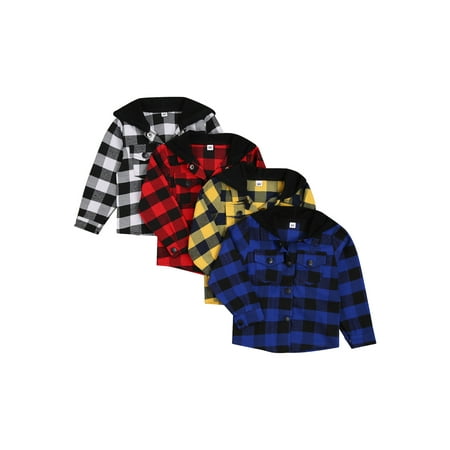 

Youweixiong Infant Toddler Baby Boy Girl Plaid Hoodies Coat Kids Long Sleeve Single-Breasted with Flap Pockets Top Jacket