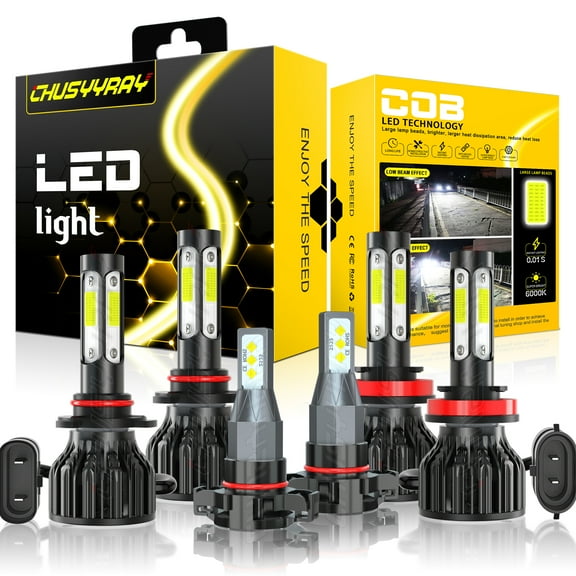 6pc White LED Headlight Fog Light K9 For 2007-2013 GMC Sierra 1500 2500 3500