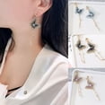 thumbnail image 2 of HOOUN Korean Style Embroidery Butterfly Crystal Earrings Long Tassel Drop Jewelry-Pink, 2 of 9