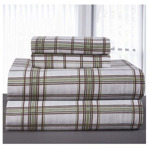 Pointehaven Ensemble de Feuilles de Flanelle Très Grand Imprimées Poids Lourd Plaid, Sauge