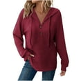 thumbnail image 2 of ClodeEU Womens Knit Hooded Sweaters, V Neck Button Down Shirt With Drawstring ,Henley Pullover Tops Wine,Womens Plus L, 2 of 6