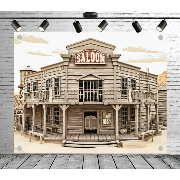 7x5ft Rustic Backdrop Saloon Building Photo Backdrop Western Photography Background for Theme Party Wedding Birthday Baby Shower Decoration Banner Photo Booth Studio Props
