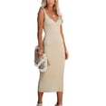 thumbnail image 4 of xiaxaixu Robe en Tricot pour Femme, Sans Manches à Col en V, Dos Nu, Unie, Coupe Ajustée, Robe Moulante, Robe Longue, 4 of 7