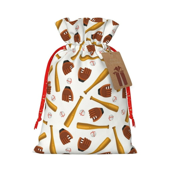 Naloa Baseball Sport Drawstring Christmas Bags, 3D Xmas Gift Bags, Christmas Wrapping Bags, Xmas Goodie Bags, Treat Pouch Bags, Party Favor Bags-Small