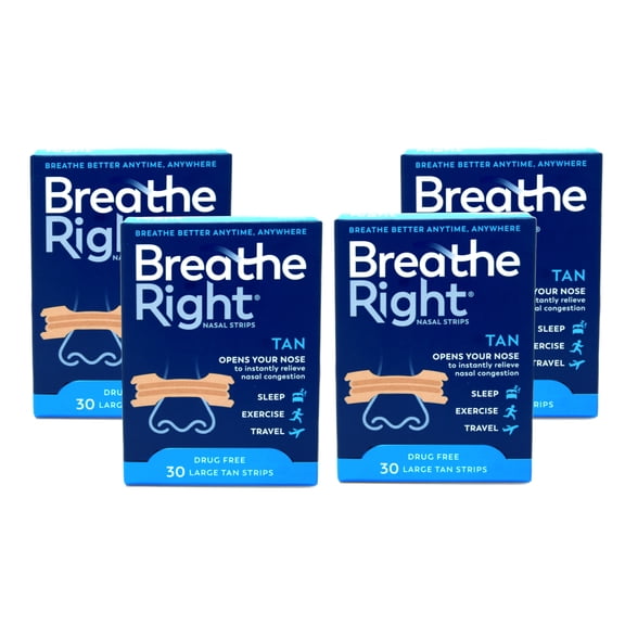 Breathe Right Nasal Strips Original Tan Large 30 Each (Pack of 4)